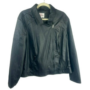 Bongo Vegan Leather Moto Jacket Women Plus 3X Black Zipper Long Sleeves Pockets